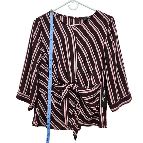 Haute Monde Womens Striped Burgundy Pink Tie Front Blouse Top 3/4 Sleeves Size M - Picture 6 of 10